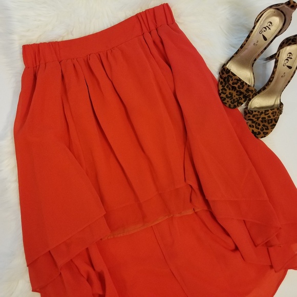 UO Staring at Stars ❤ Tomatoe Red High Low Skirt - Picture 4 of 6